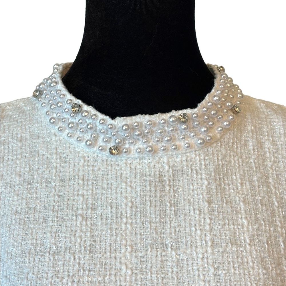 Tweed Pearl Embellished Shift Dress Small - Picture 14 of 16